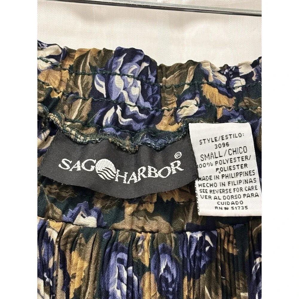 Vintage Sag Harbor Floral Midi Skirt‎ Womens Small Elastic Waist Pleated 90s